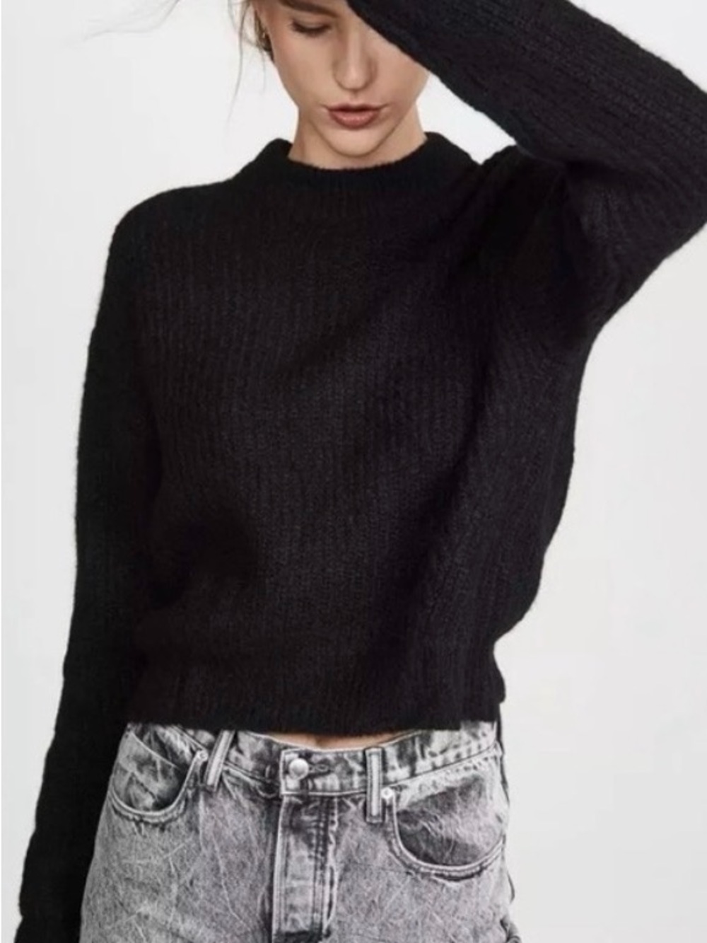 Alpaca Reformation Black Cropped Crew Sweater